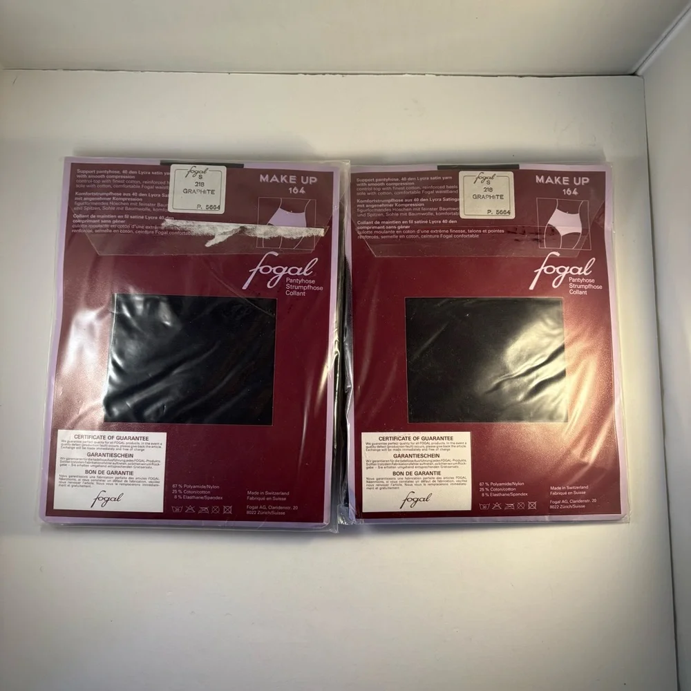 Lot Of 2 New Fogal Makeup 164 Women's Pantyhose Sz‎ Small Graphite Career Dress